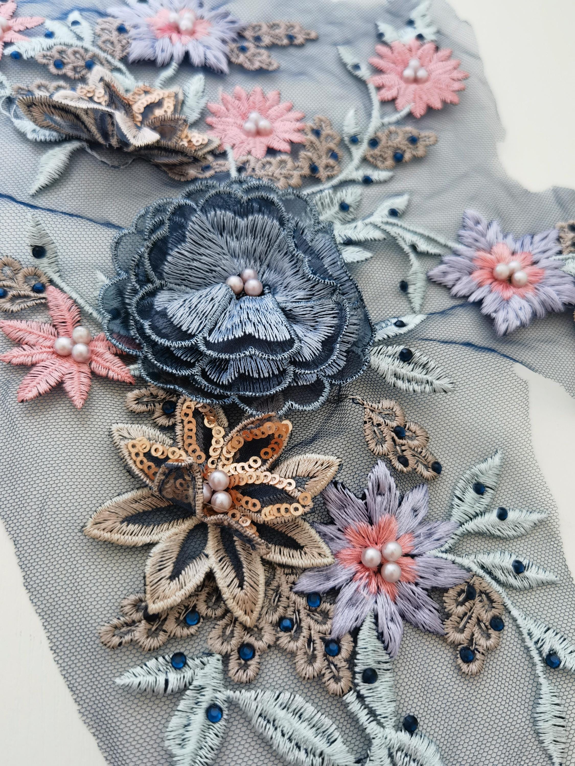 1 Piece Pink 3D Beaded Lace Patch Bridal Lace Applique for Wedding ...