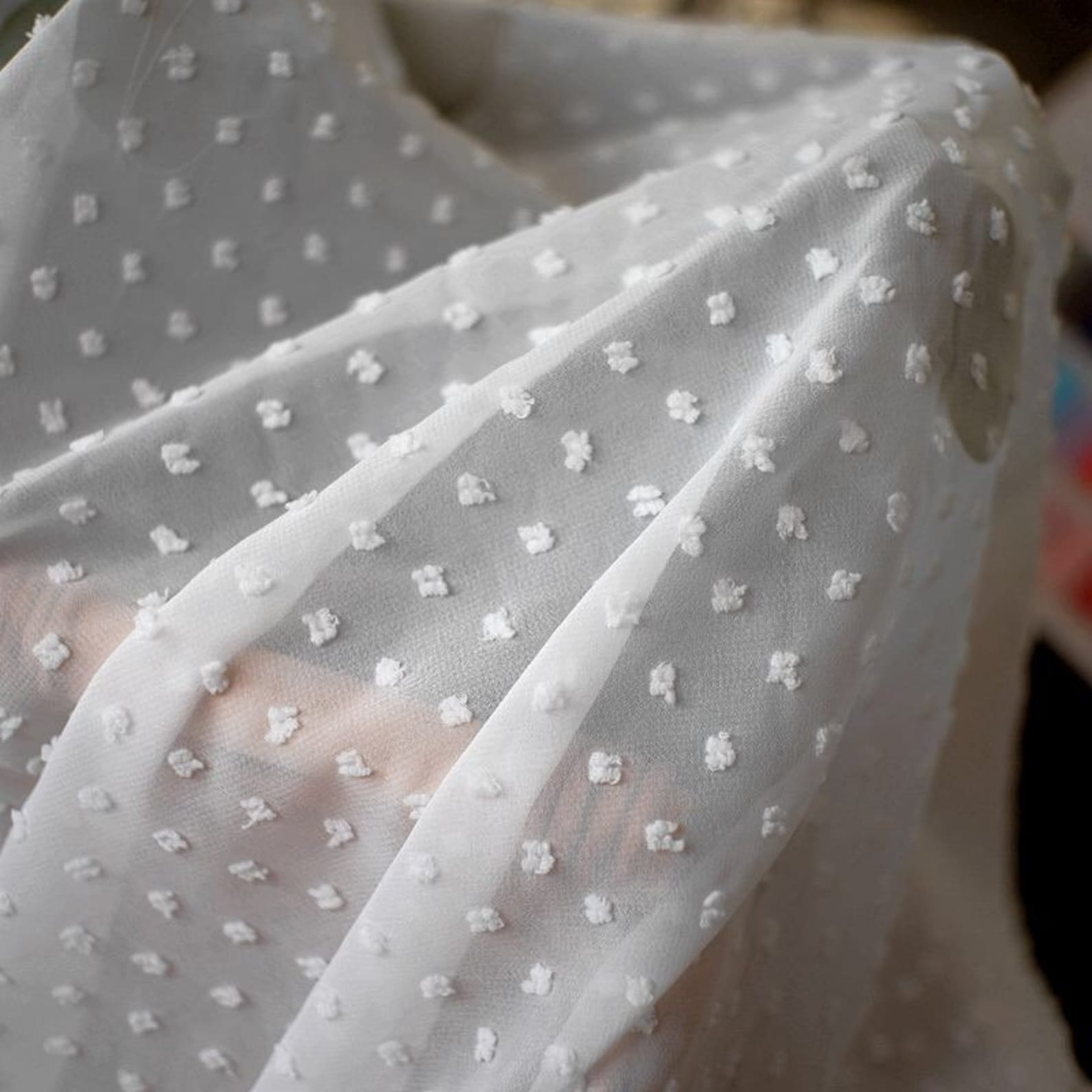 Tela de gasa blanca de 1 yarda con punto floral para Etsy