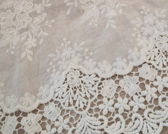 1 yard Off White Cotton Embroidered Fabric 3D Floral Hollow Eyelet Lace  for Sewing Dress Women's Clothing Fabrics,by the Yard