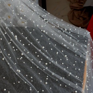 1 yard Pearl Bead Tulle Fabric, Lace Fabric Wedding Lace Bridal Lace Dress Fabric Veil Lace