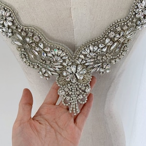 Rhinestone Bodice Applique Dress Sparkling Beaded Lace Bodice Applique for Wedding Dress, Prom Gown