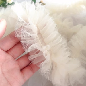 1 yards Beige Pleated Mesh Trim Ruffled Trim For Tutu Dress Doll Dress Fabric Wedding Decors