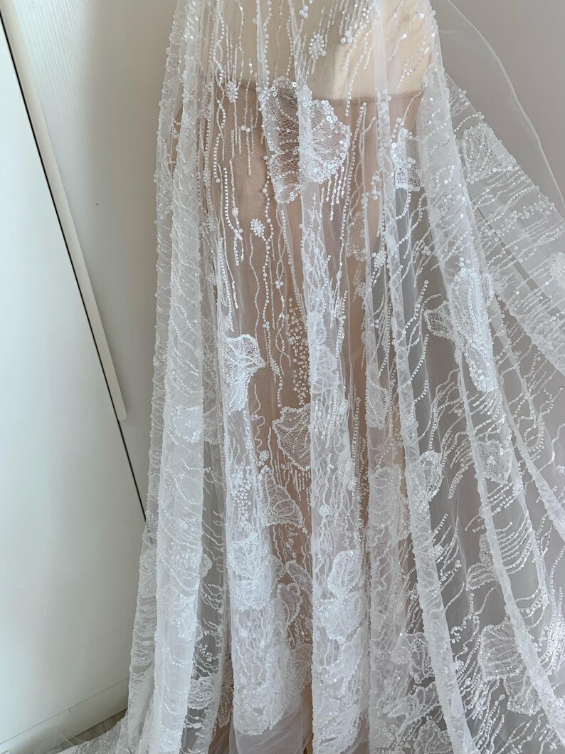 Off White Wedding Dress Beading Fashion Dress Lace Fabric With Pearls