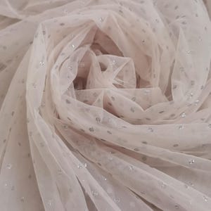 1 yard Blush Pink Mesh Lace Fabric With Sparkle Glitter Sequined Overlay Gauze Lace Sequin Netting Fabric For Bridal Gown Dance Prom