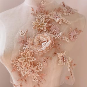 Beige 3D Pärlspets Applikation Klänning Babykläder Magdans Bröllopsklänning Lash Kostymer DIY Tillbehör