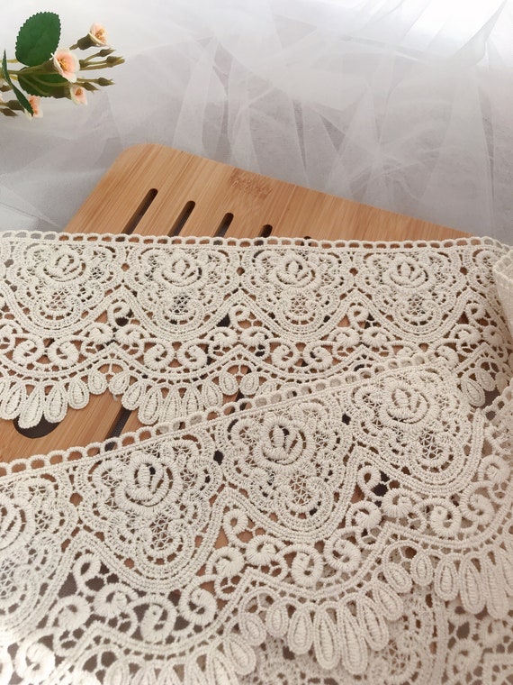 Cotton Embroidered Lace Trim, White Beige Ribbon Fabric, DIY Sewing,  Handmade Craft Materials, Clothes, Home Decoration, 5Yards