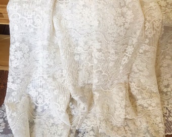 1 yard Ivory Embroidered Tulle Lace Fabric Embroidered Lace Fabric Mesh Lace Fabric By The Yard