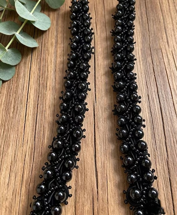 black beaded trim for dresses 1 yard Pearl Ribbon Fabric Clothes Decoration Wedding Dress Collar Sleeve Lace Applique DIY Craft Sculpt Knit Section Dress Web Collection: Last Chance Marketing bras decor Size:Boy 5-6 Years