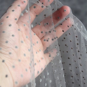 Gray Mesh Fabric With Polka Dot Flocked Tulle Mesh Fabric With Flocked Dots By The Yard