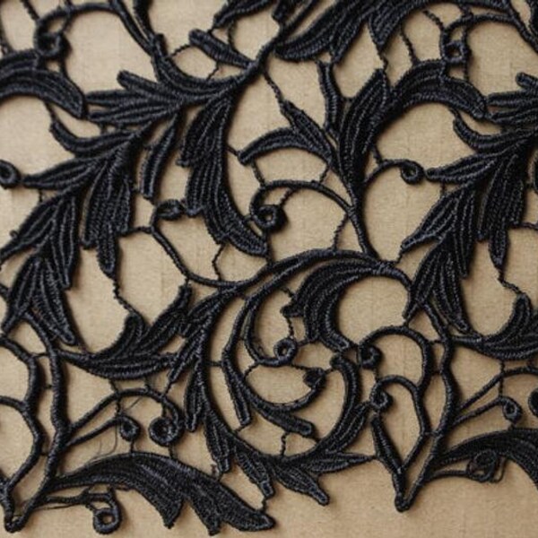 Black Guipure Lace Fabric Venise Lace Fabric for Bridal Garments Costume Design