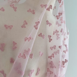 1 yard Dust Pink Velvet Bows Mesh Lace Fabric Jacquard Tulle Fabric Wedding Fabric For Sewing Dress And Girl‘s Tulle Skirt