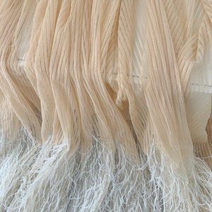 Rose Gold Luxury Ostrich Feather Mesh Lace Fabric 3D Feathers Sequin On Mesh Prom Fabric Bridal Evening Dress Quinceanera Gown Fashion Champagne