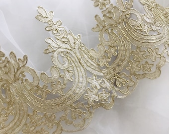 1 Yard Gold Lace Trim Floral Embroidery Birdal Wedding Trim