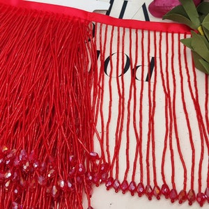 Red Beaded Fringe Tassel Trim Handmade Seed Bead Fringe Tassel Seed Beads Fringe Millinery Crafts Costumes Decoration