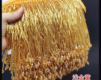 1 yard Gold Heavy Bead Fringe Tassel Trim For Dance Costume Haute Couture Dress Trimming Beading Fringe Gold Silver Blue