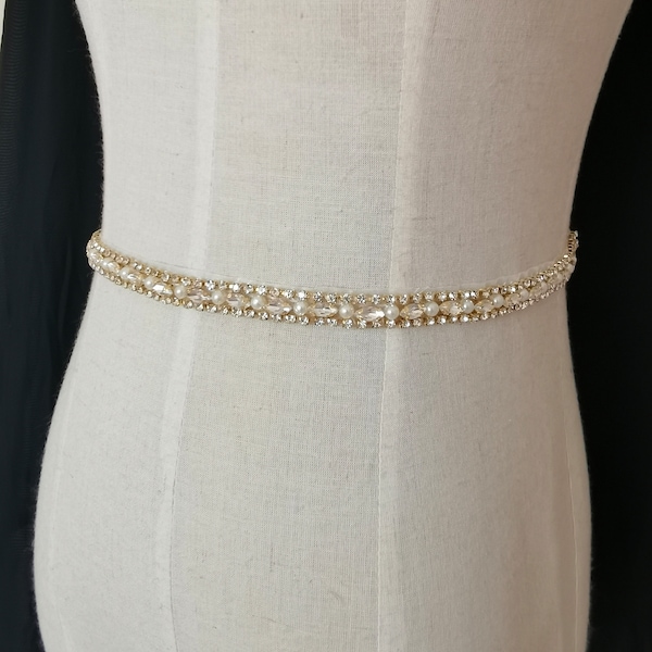 1 Yard Gold Bridal Belt With Pearls And Crystals Crystal Sash Wedding Belt Bridal Dress Accessories Sashes Bridal Belts