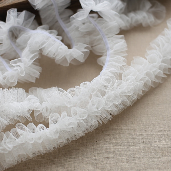 10 yards Off White Elastic Lace Ruffled Trim For Tutu Dress Doll Dress Fabric Wedding Decors Pleated Mesh Trim