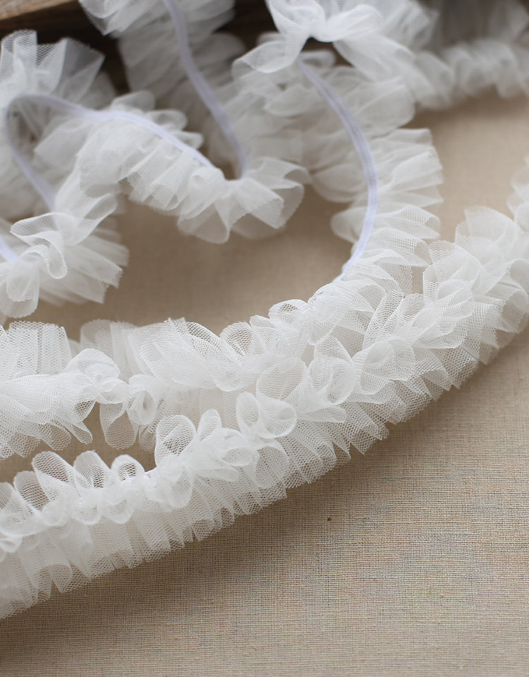 GORGECRAFT White Pleated Chiffon Lace Trim – 5 Yards, 4 Inches Wide, 3-Layer Ruffled Ribbon For DIY - View #6