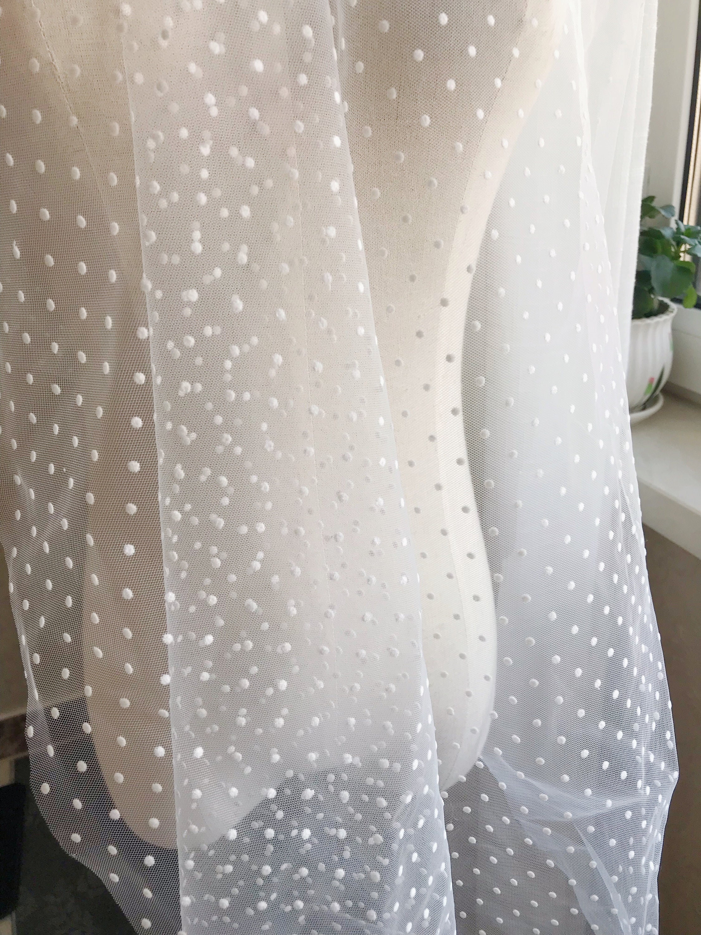 Off White Polka Dot Flocked Mesh Fabric Tulle Mesh Fabric With | Etsy