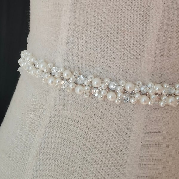 1 yard Pearl Beaded rhinestone Trims Ribbon Fabric Clothes Decoration Wedding Dress Collar Sleeve Lace Applique DIY Craft