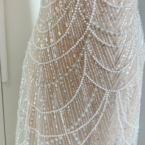 Tela de encaje con cuentas bordadas en blanco roto para ropa, tiras de ramas, vestido de novia, ropa infantil, accesorios de tela de encaje DIY