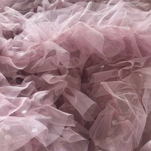 1 yard Tissu à volants rose foncé avec paillettes Tissu de dentelle plissée multicouches pour robe de mariée, robe gâteau,