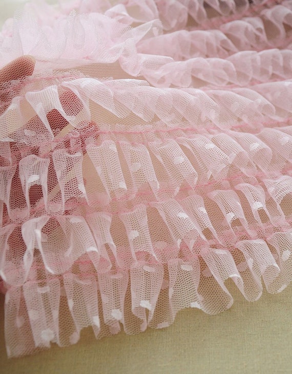 Ruffle Ribbon Dot Pleated Lace Trim DIY Doll Dress Skirt Fabric