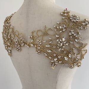 2 Stück Gold Kristall Strass Applikation schwere Perle handgemachte Strass Applikation für Couture