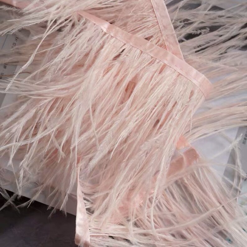 1 Yard Ostrich Feather Trimming With Ribbon Natural Ostrich Etsy