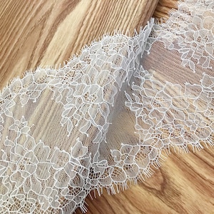 3 Meters/Lot Off White Eyelash Lace Wedding Dress Fabric for Bridal Veil Lace image 6