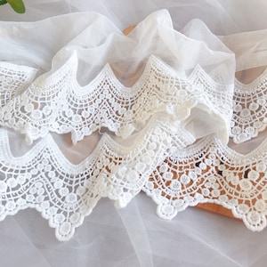 3Yards/Lot Off White Lace Trim Bilayer Cotton Embroidered Mesh Lace