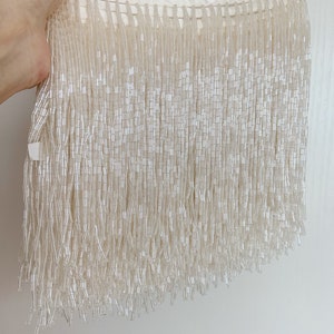 Ivory Glass Beaded Fringe Tube Tassel Dress Accessories Trim Wedding and Evening Dress Beaded Decoration