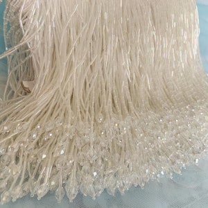1 yard Off White Beaded Fringe Tassel Trim Handmade Seed Bead Fringe Tassel Seed Beads Fringe Millinery Crafts Costumes Decoration,