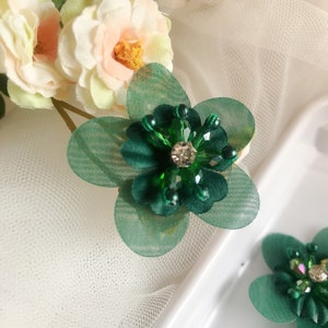 5 Pcs Green 3D Handmade Patches pour Vêtements Fleur Robe de Mariée Performance Chaussures DIY Décoration Accessoires