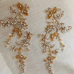1 pair Rhinestone Crystal Appliques Patch On Silver Gold Hand Beaded Applique For Dress Shoe Accessory