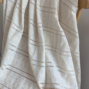 Hollow Eyelet Lace Embroidered Fabric Cream Cotton Lace Fabric for Dress,Blouse,by the Yard