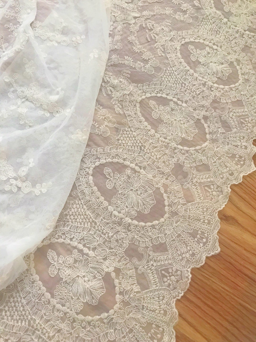 Ivory Embroidered Tulle Lace Fabric Floral Lace Fabric Bridal Dress ...