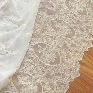 Ivory Embroidered Tulle Lace Fabric Floral Lace Fabric Bridal Dress Fabric By Yard