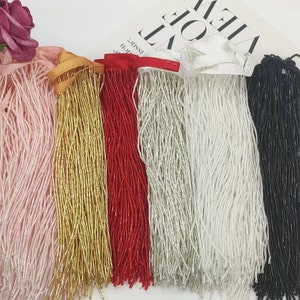 1 yard Fringe Tassel Trim With Gold Beaded Handmade Seed Bead Fringe Tassel Seed Beads Fringe Millinery Crafts Costumes Decoration,