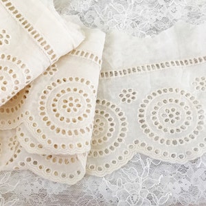 2 yards Cream Cotton Lace Trim Embroidered Eyelet Lace Trim  With Hollowed Out Floral