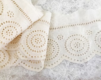 2 yards Cream Cotton Lace Trim Embroidered Eyelet Lace Trim  With Hollowed Out Floral