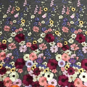 1 Yard Luxury 3D Flowers Appliquéd Lace Fabric, Multicolored Floral Embroidered Tulle Bridal Dress Wedding Gown Fabric, Haute Couture Fabric
