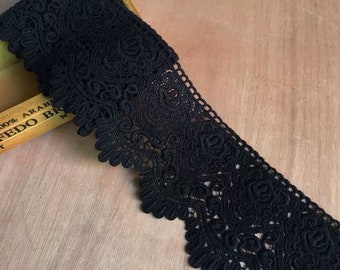 3 yards Black Cotton Lace Trim Crochet Cotton Lace for Bridal Dress Vintage Lace Trim