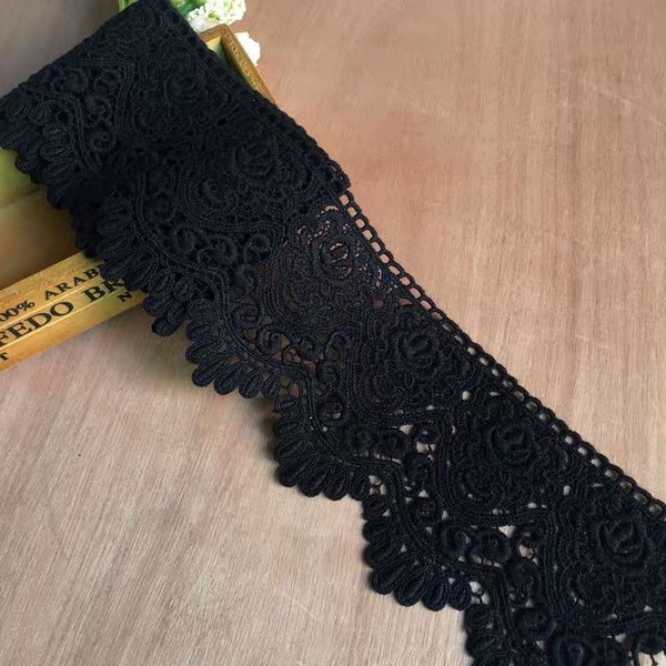 3 yards Black Cotton Lace Trim Crochet Cotton Lace for Bridal Dress Vintage Lace Trim