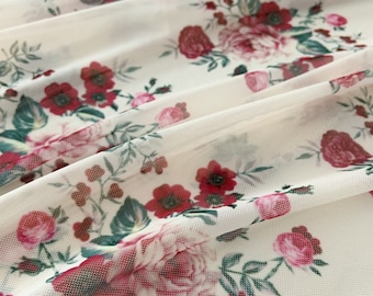 4 Way Stretch Tulle Fabric with Rose Stretchy Flower Mesh Fabric Elastic Tulle Fabric Well Stretches Ideal Tulle For Dresses and Skirts