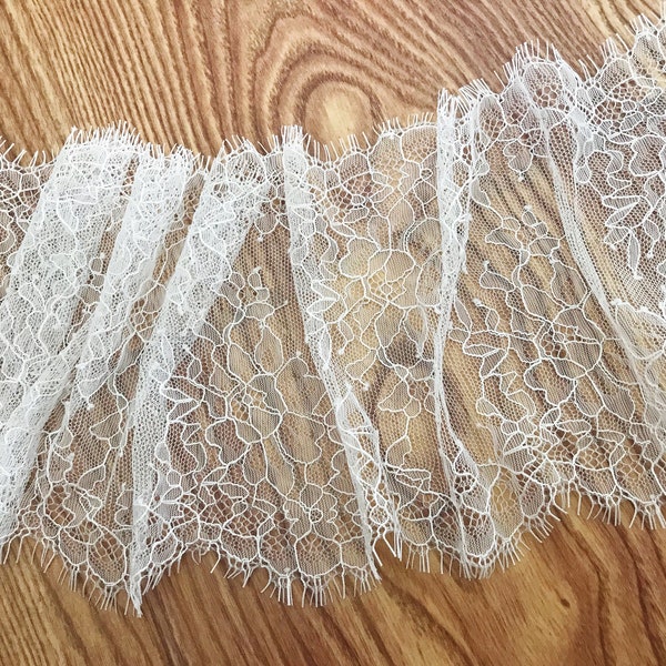 3 mètres/lot tissu de robe de mariée en dentelle de cils blanc cassé pour dentelle de voile de mariée