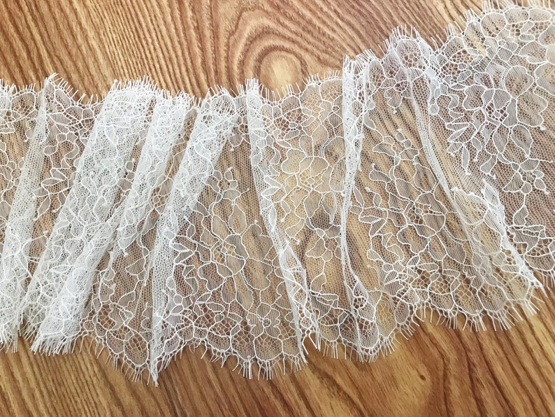 3 Meters/Lot Off White Eyelash Lace Wedding Dress Fabric for Bridal Veil Lace image 1