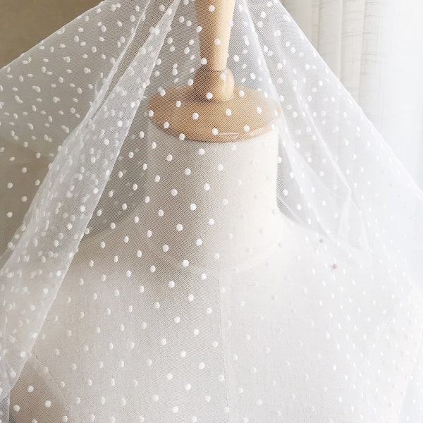 2 yards Off White Dot Tulle Lace Fabric, Polka Dot Mesh Lace Fabric For Ggirl Dress, Veil