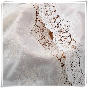 5 Yards Off White Cotton Lace Trim  Eyelet Cotton Trim Embroidery Scalloped Cotton Eyelet Lace Trim