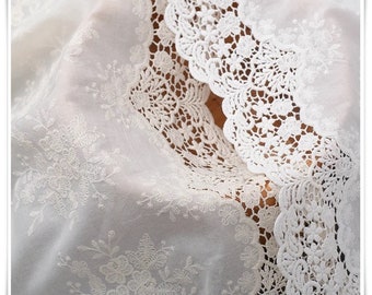 5 Yards Off White Cotton Lace Trim  Eyelet Cotton Trim Embroidery Scalloped Cotton Eyelet Lace Trim